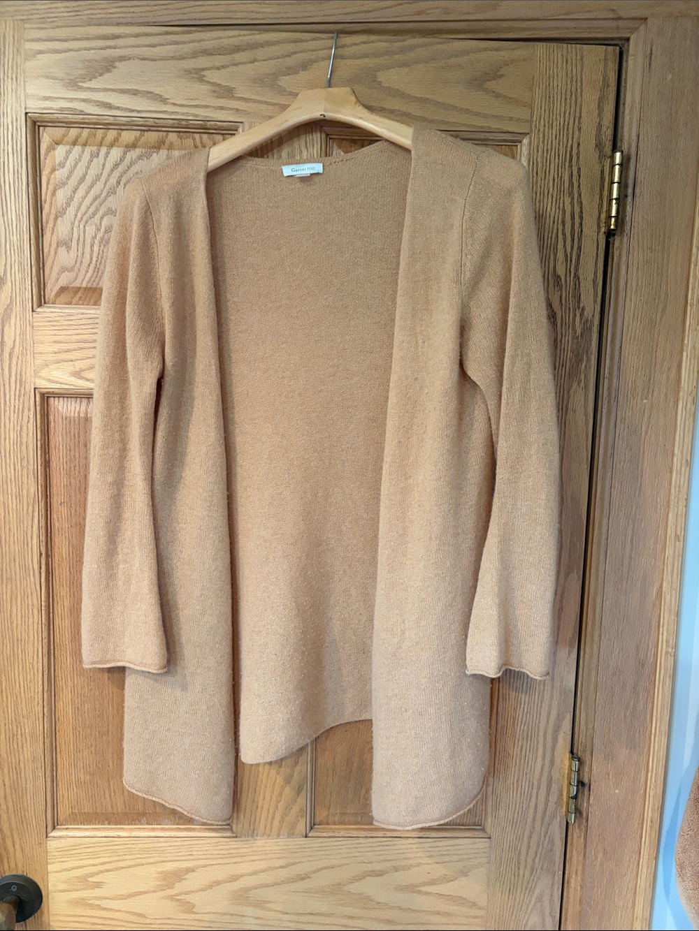 Garnet Hill Camel Open-Front Knit Cardigan